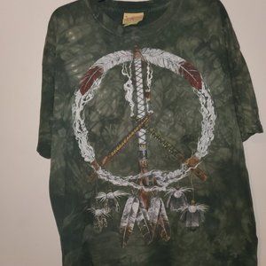 Vintage The Mountain Peace Pipe Dream Catcher XL Green T Shirt 1997 Jeff Grosner